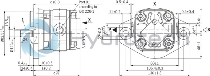technical illustration-R900932269-INTERNAL GEAR PUMP, size 16, pressure 250 bar for industrial and mobile applications, open circuit