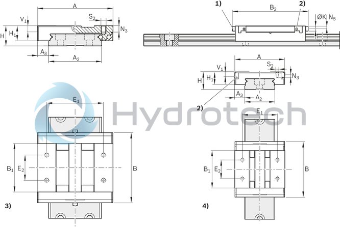 technical illustration-R044321301-Miniature ball runner block, BNS , size 12, Resist NRII, accuracy high, low preload