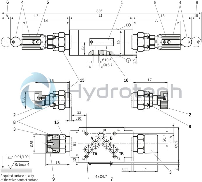 technical illustration-R900431828-Size 10, symbol A - TA and B - TB, with manual actuation