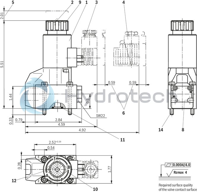 technical illustration-R900212093-2/2-, 3/2- or 4/2-way version Porting pattern according to DIN 24340 form A Porting pattern according to ISO&nbsp;4401-03-02-0-05 Air-gap DC solenoids with detachable coil Solenoid coil is rotatable by 90° The coil can be changed without having to open the pressure-tight chamber Electrical connection as individual connection Optional auxiliary operating device Inductive position switch and proximity sensors (contactless)
