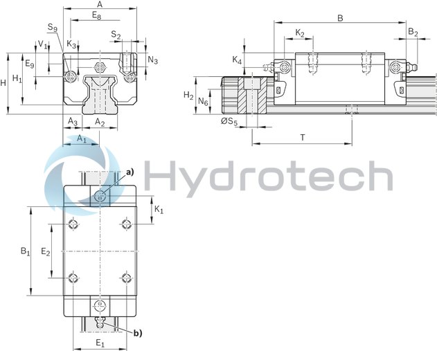 technical illustration-R162171420-Ball runner block, SNH, size 30, steel CS, accuracy standard, low preload, without ball chain
